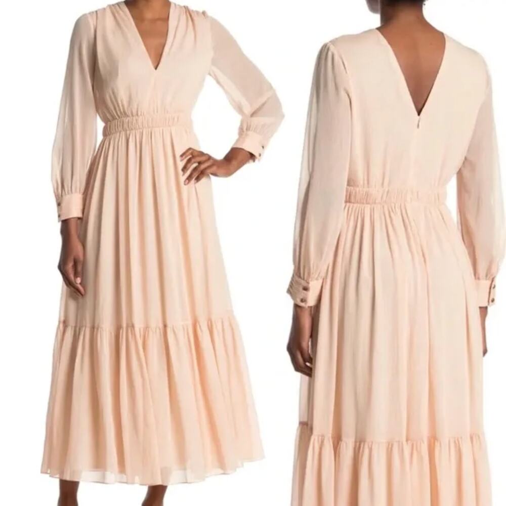 Sandro Paris Chaireen Metallic Georgette Gathered Maxi Dress Women FR 34 US 2 XS